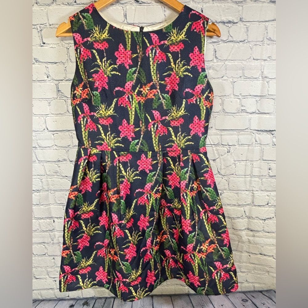 Pink Martini Navy Pink Tropical Party Wedding Cocktail Travel Mini Dress Size M